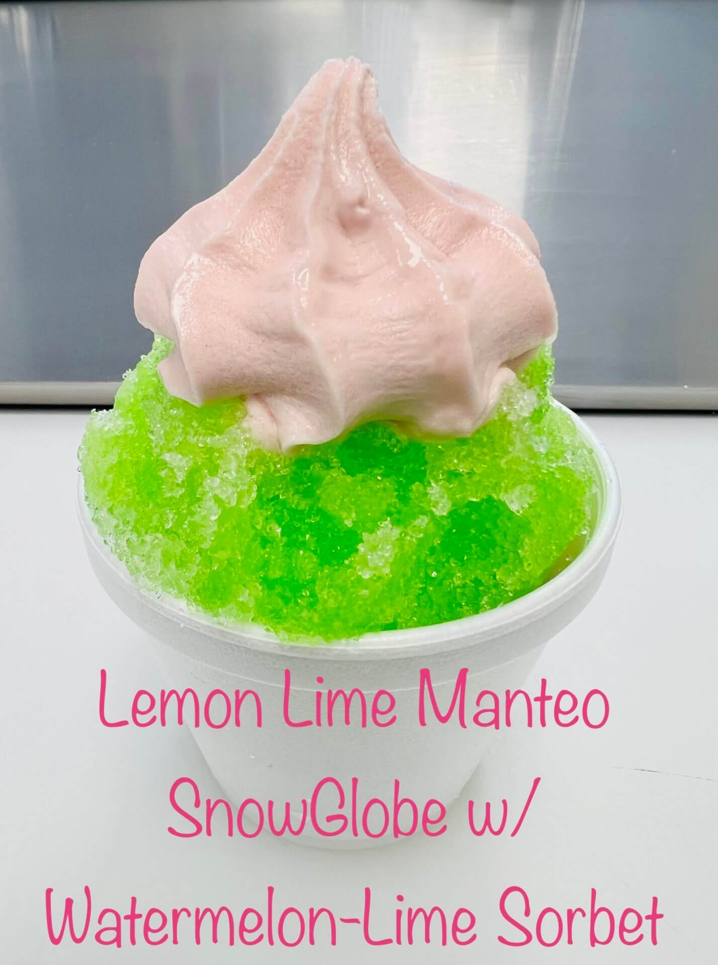 Lemon Lime Manteo: Snow Globe with Watermelon-Lime Sorbet